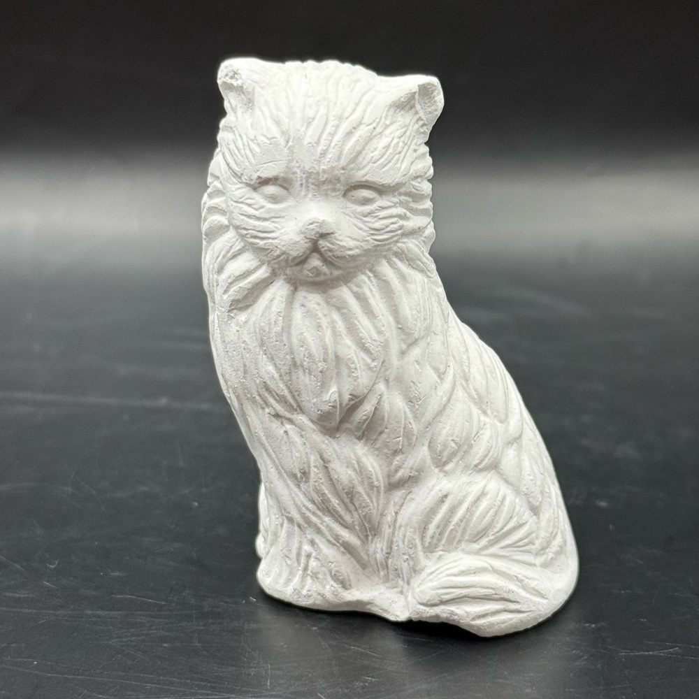 Vintage Bisque Ceramic White Persian Cat Figurine 2.8” Tall